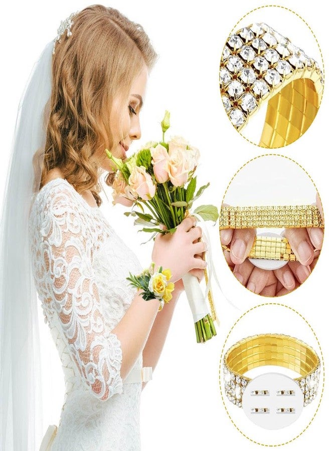 ZUYYON 8 Pack Corsage Bracelet Wrist Corsage Rhinestone Elastic Wrist Corsage Rhinestone Bracelet DIY Wrist Corsages Accessories for Wedding Prom Bridal Shower(Gold) - Image 3